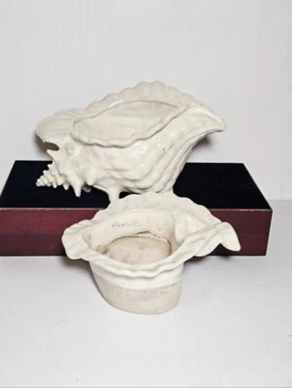 Vintage Atlantic Mold Ceramic Seashell Planter Set Iridescent Conch Shell Dish